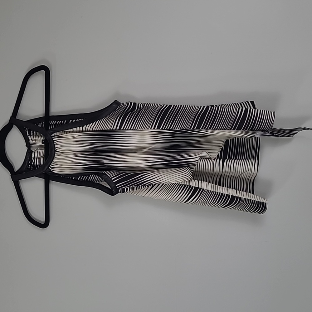 Alex & Trixie silk and black leather halter style striped top